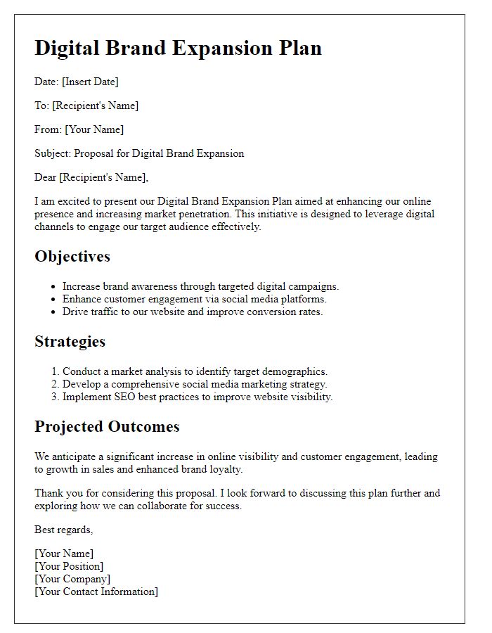 Letter template of Digital Brand Expansion Plan