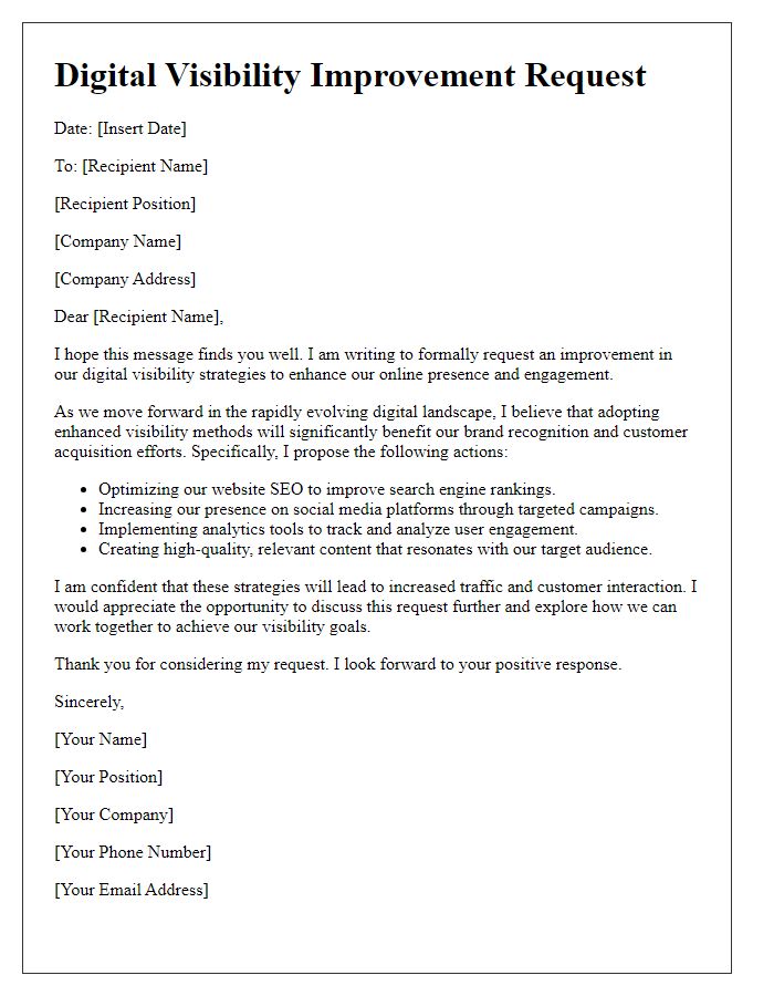 Letter template of Digital Visibility Improvement Request