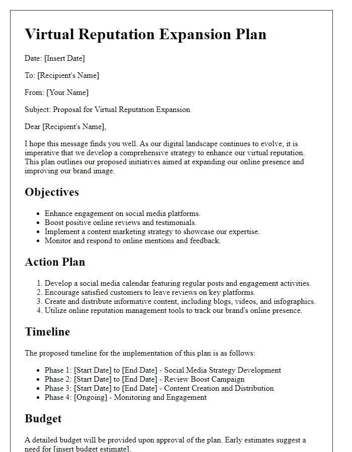 Letter template of Virtual Reputation Expansion Plan