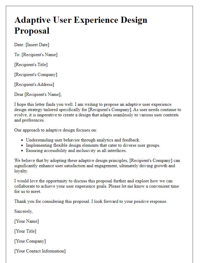 Letter template of adaptive user experience design