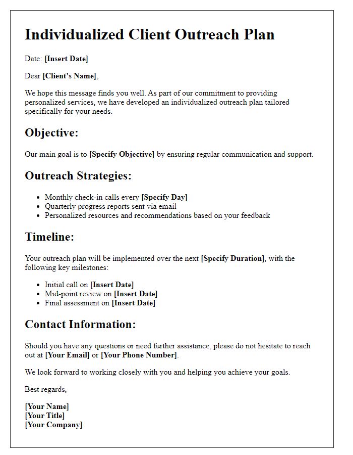 Letter template of individualized client outreach plan