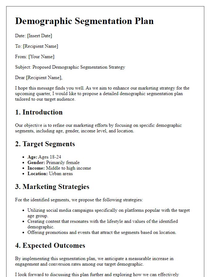 Letter template of specific demographic segmentation plan