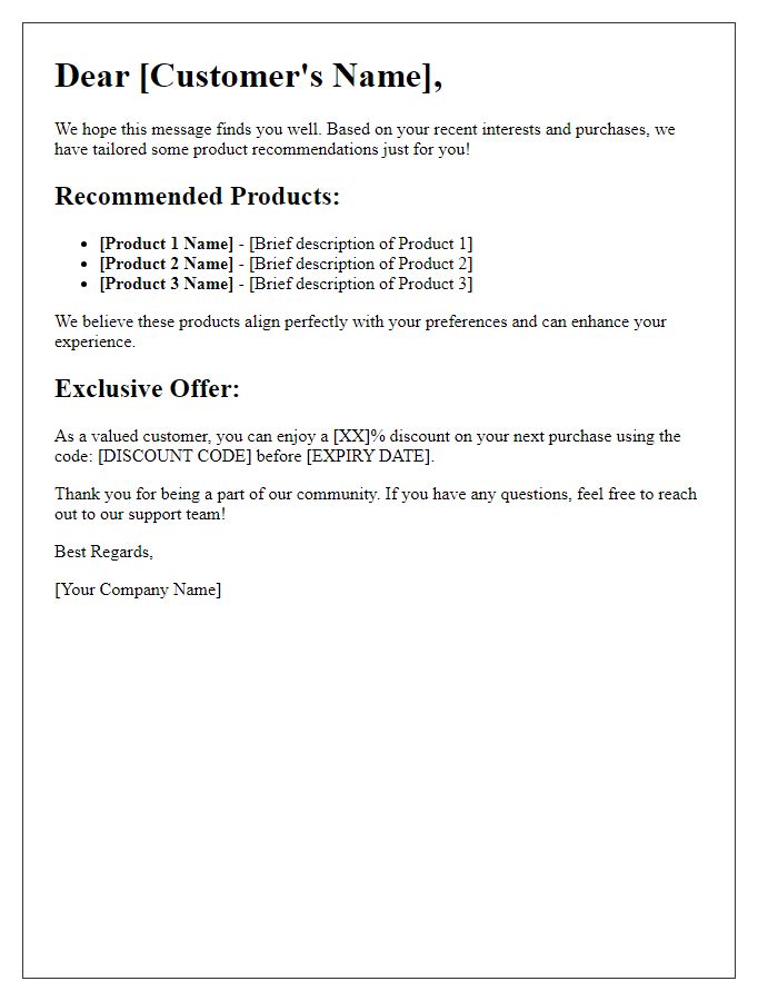 Letter template of tailored product recommendation system