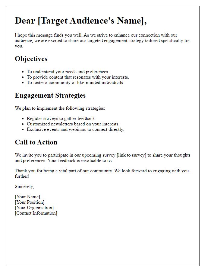 Letter template of targeted audience engagement strategy