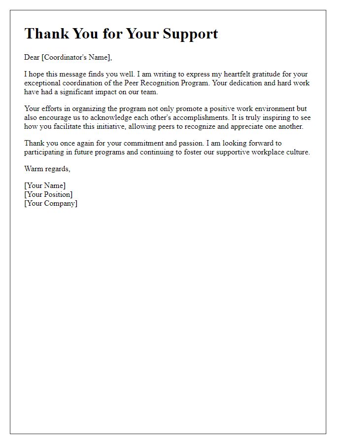 Letter template of thanks for peer recognition program coordinators