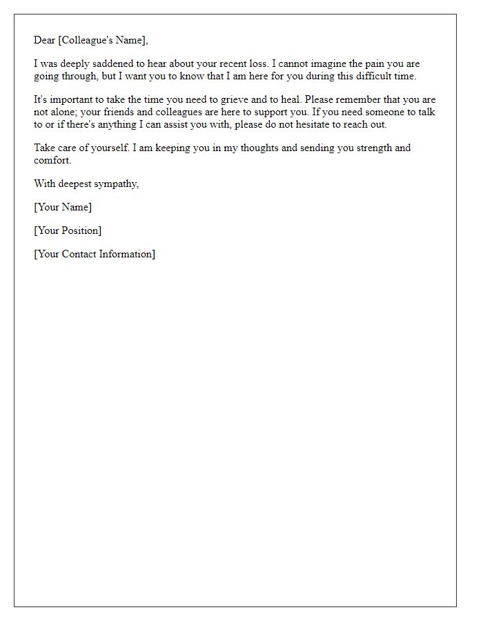 Letter template of comfort for a colleague experiencing sorrow