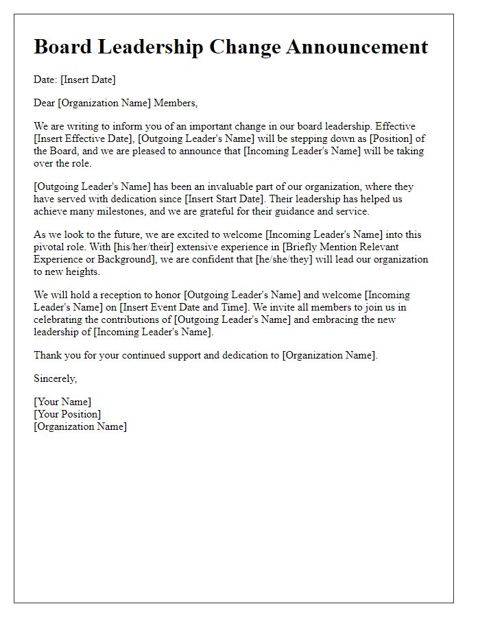 Letter template of board leadership change announcement