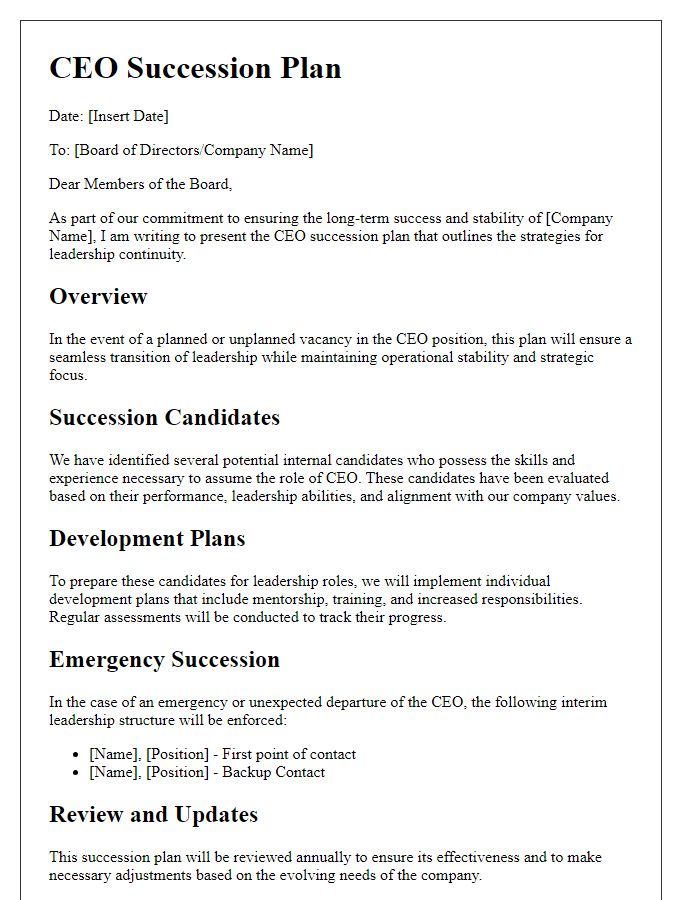 Letter template of CEO succession plan