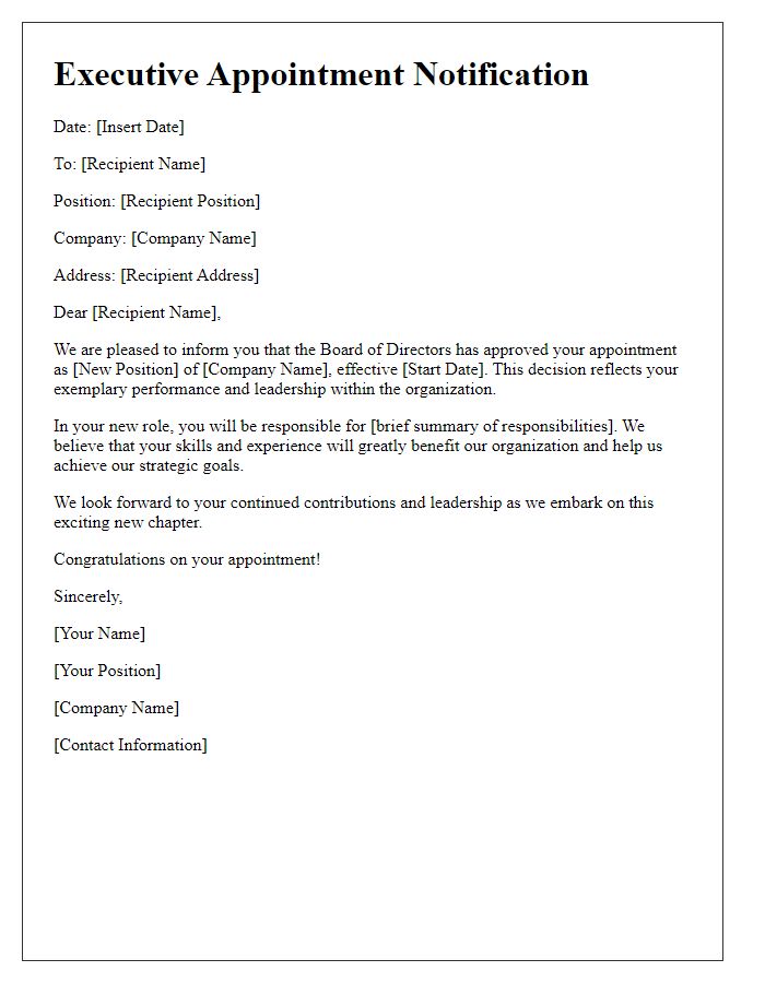 Letter template of executive appointment notification