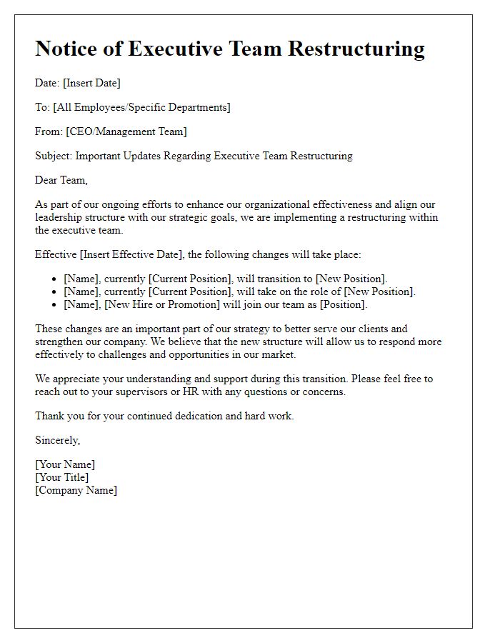 Letter template of executive team restructuring notice