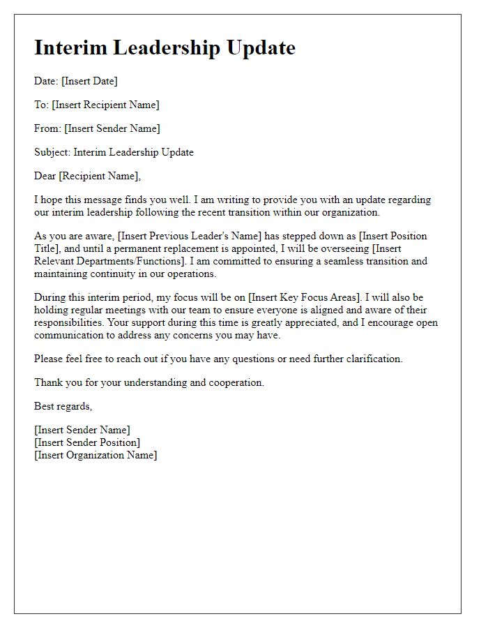 Letter template of interim leadership update