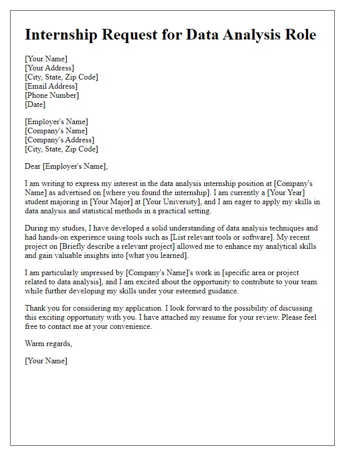 Letter template of internship request for data analysis role