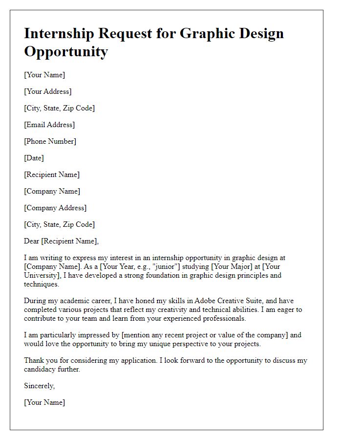 Letter template of internship request for graphic design opportunity