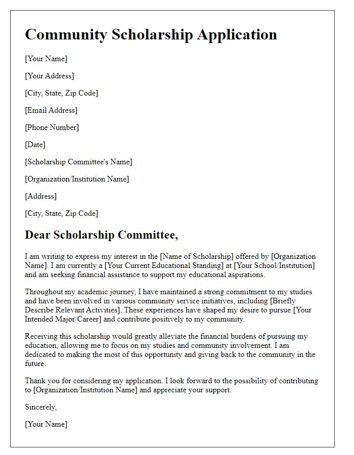 Letter template of community scholarship application