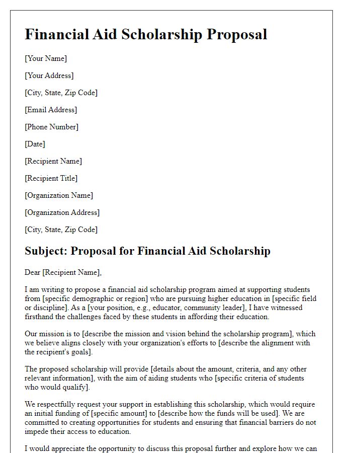 Letter template of financial aid scholarship proposal