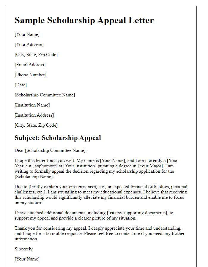 Letter template of student scholarship appeal