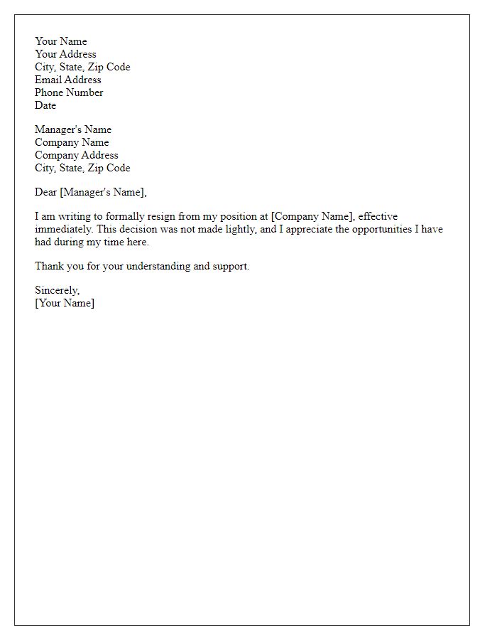 Letter template of immediate resignation notice