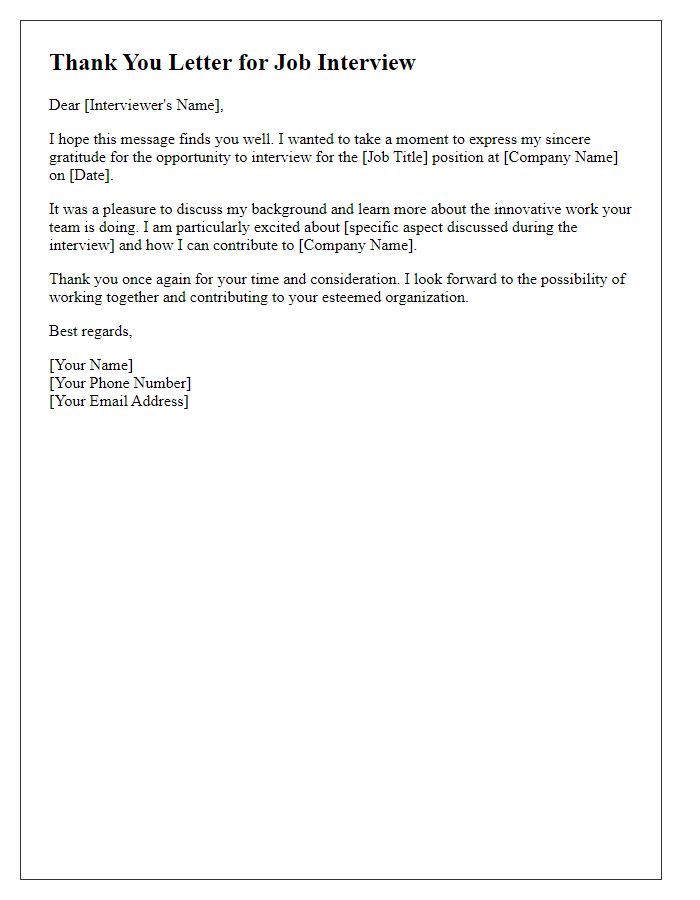 Letter template of thankfulness for job interview experience