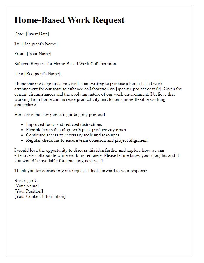 Letter template of home-based work request for team collaboration.