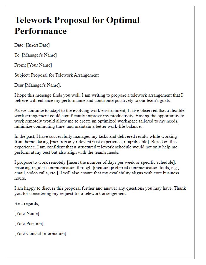 Letter template of telework proposal for optimal performance.