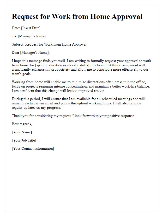 Letter template of work from home approval request for enhanced productivity.