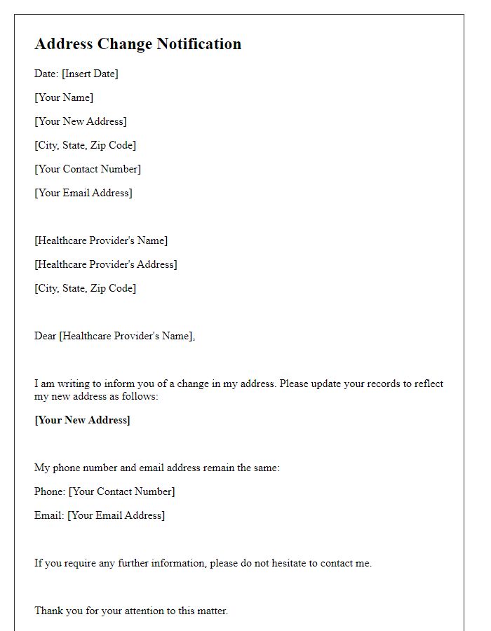 Letter template of address change communication for healthcare providers