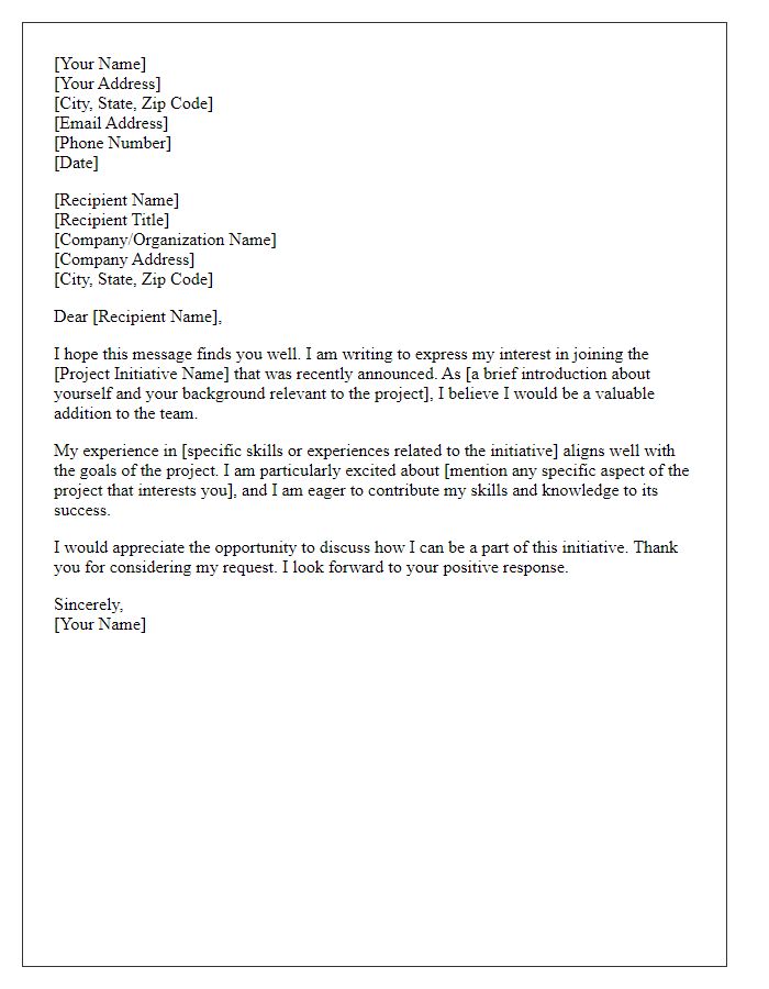 Letter template of request to join project initiative