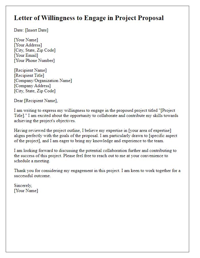 Letter template of willingness to engage in project proposal