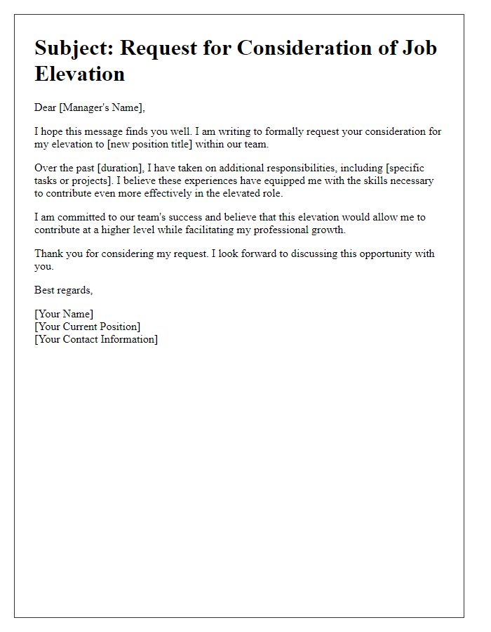 Letter template of communication for job elevation