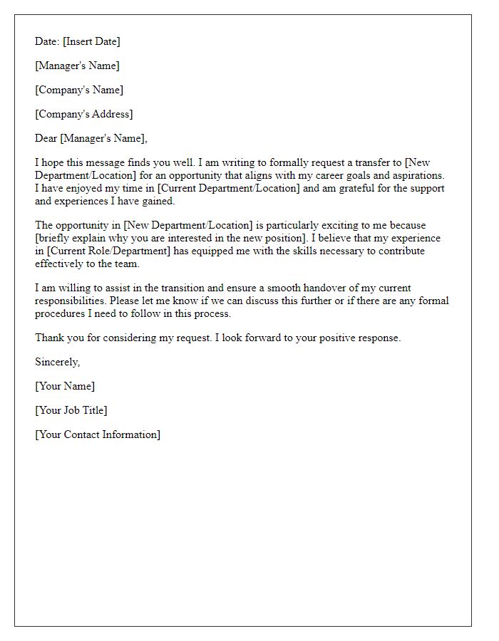 Letter template of employee transfer request for new opportunity