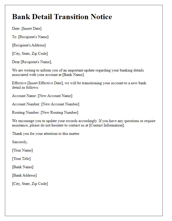 Letter template of bank detail transition notice