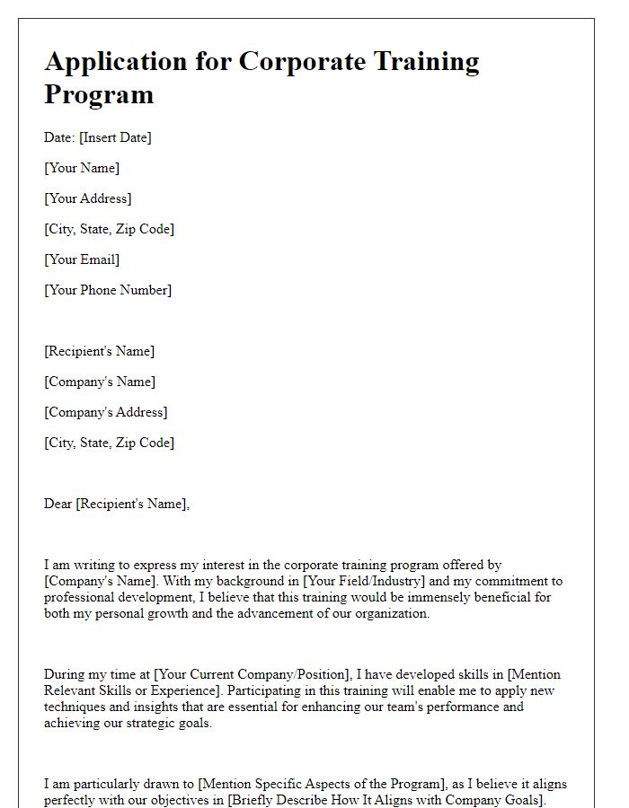 Letter template of application for corporate training program