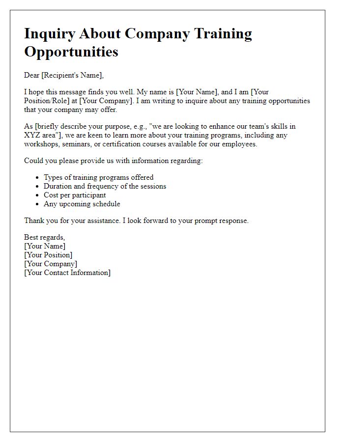 Letter template of inquiry about company training opportunities