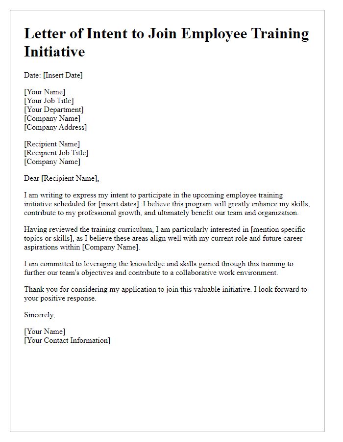 Letter template of intent to join employee training initiative