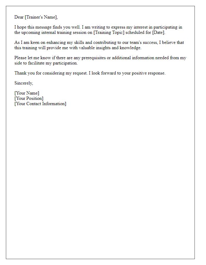 Letter template of request to participate in internal training session