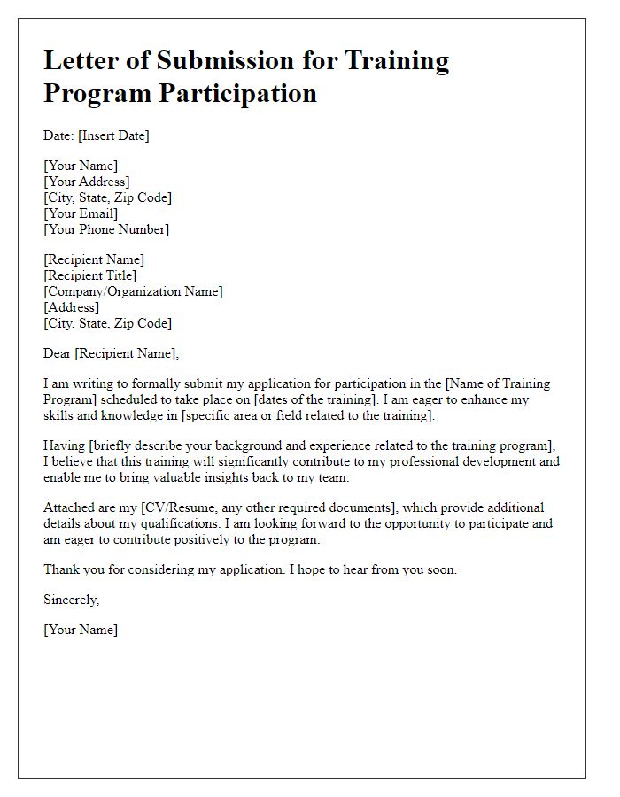 Letter template of submission for training program participation