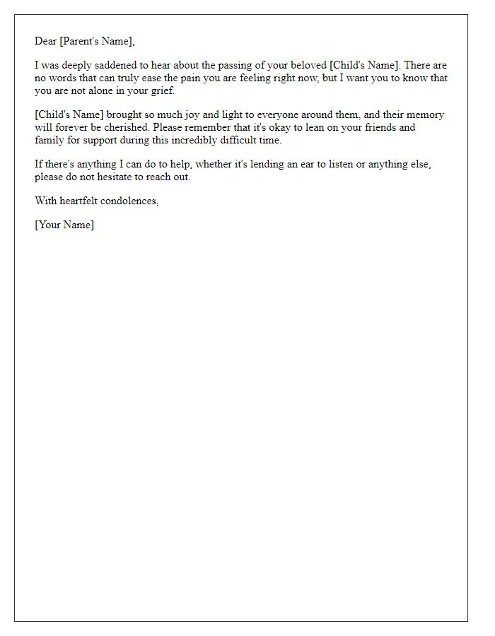 Letter template of condolences for a grieving parent