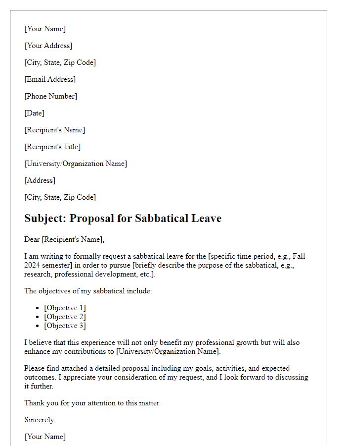 Letter template of academic sabbatical leave proposal