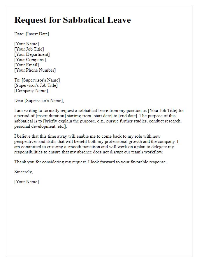 Letter template of formal sabbatical leave request