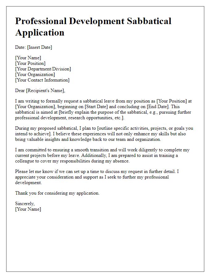 Letter template of professional development sabbatical application