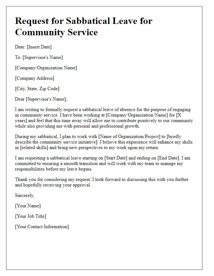 Letter template of sabbatical leave for community service