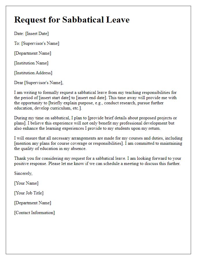 Letter template of teaching sabbatical leave request