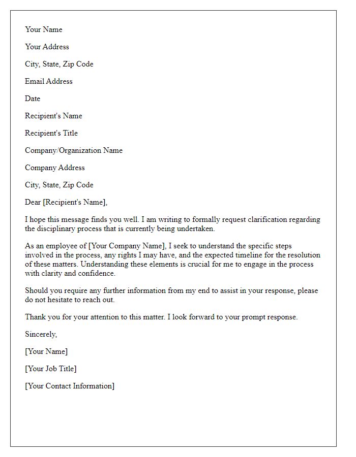 Letter template of request for clarification on disciplinary process