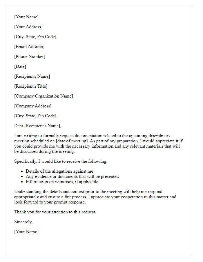 Letter template of request for disciplinary meeting documentation