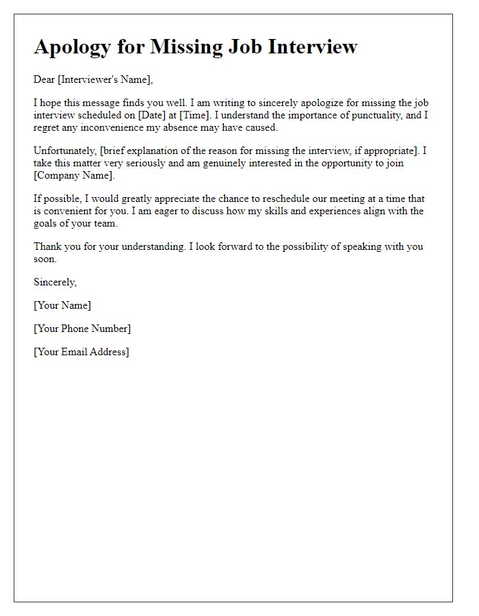 Letter template of apology for missing job interview time