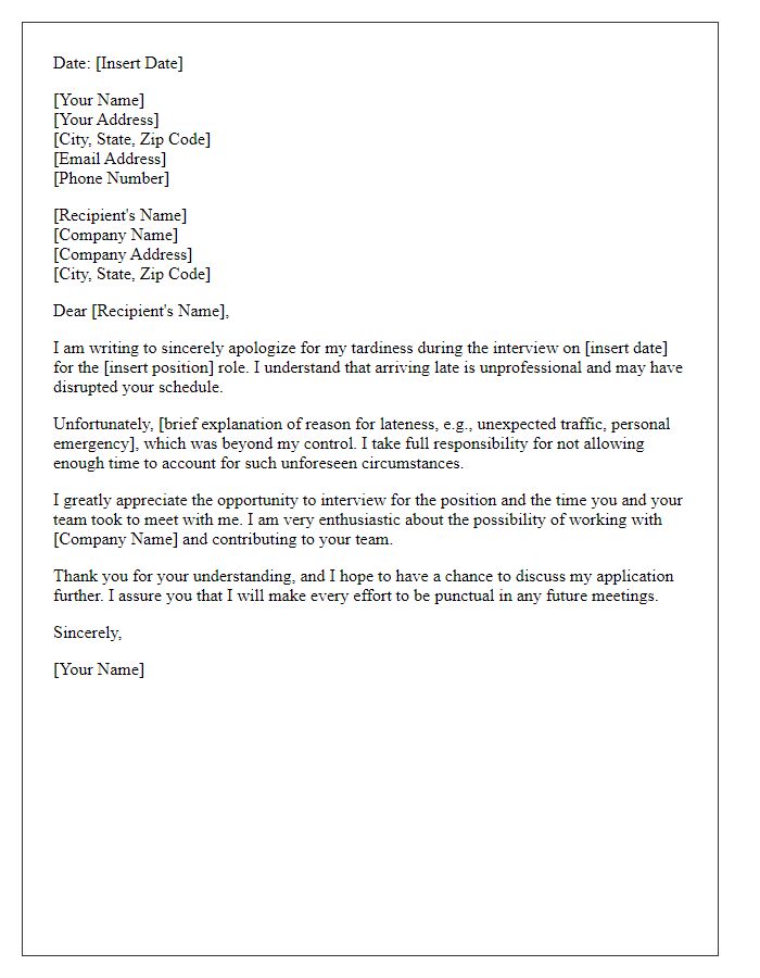 Letter template of formal apology for entering job interview late