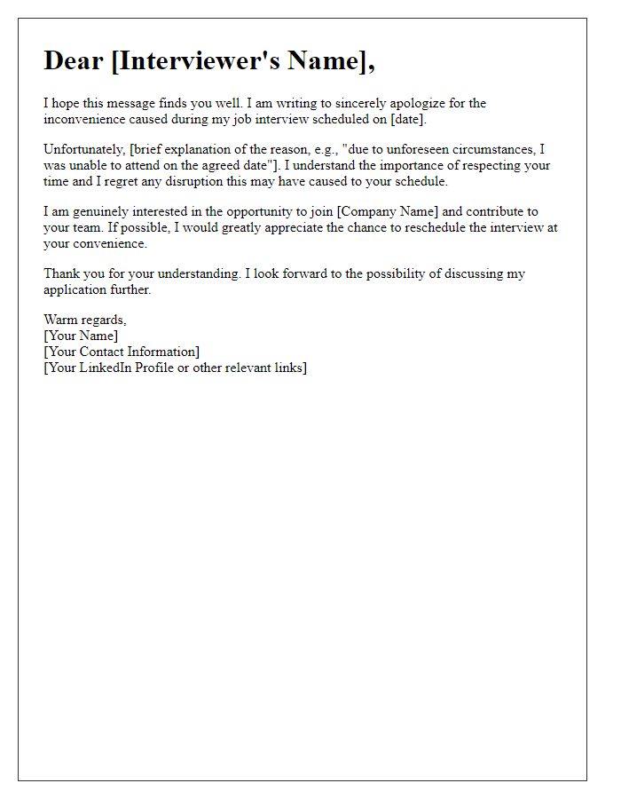 Letter template of heartfelt apology for job interview inconvenience