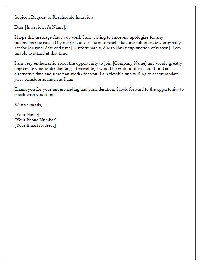 Letter template of remorse for rescheduling job interview