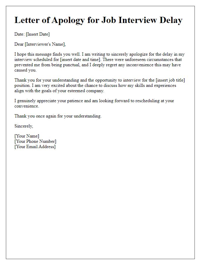 Letter template of sincere apology for job interview delay