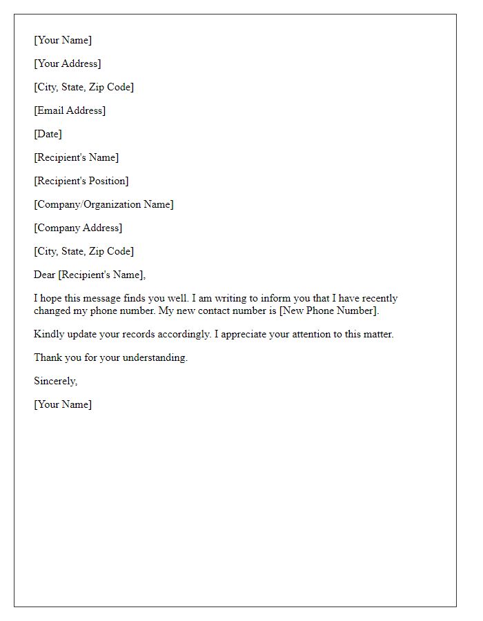 Letter template of request to inform about new phone number
